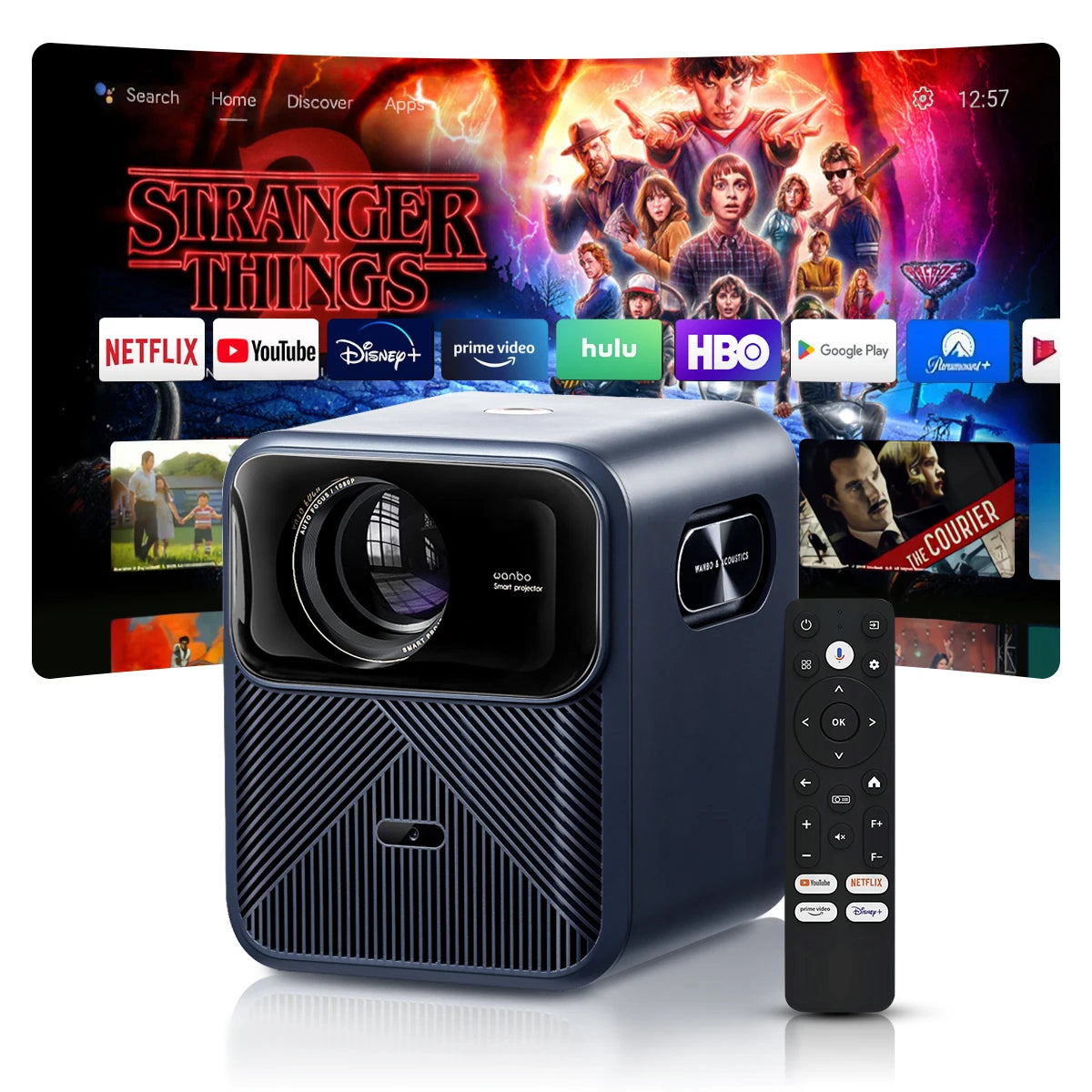 Wanbo Mozart 1 Pro Projector Android TV 11.0 Google Assistant Netflix 1080P DRM L1 Suppot 4K Beam Proyector 900Ansi Dual Wifi