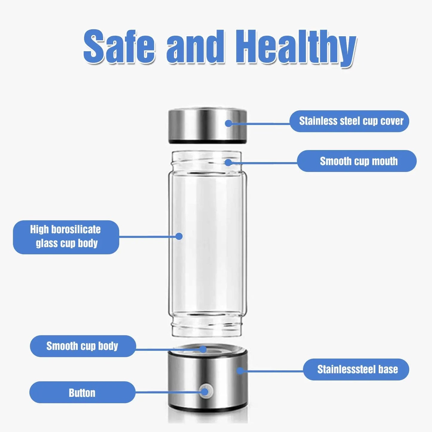 Hydrogen-Rich Water Cup Electric Water Generator Bottle Dual Chamber Filter Cups Antioxidant Water Bottle Titanium Quality Glass