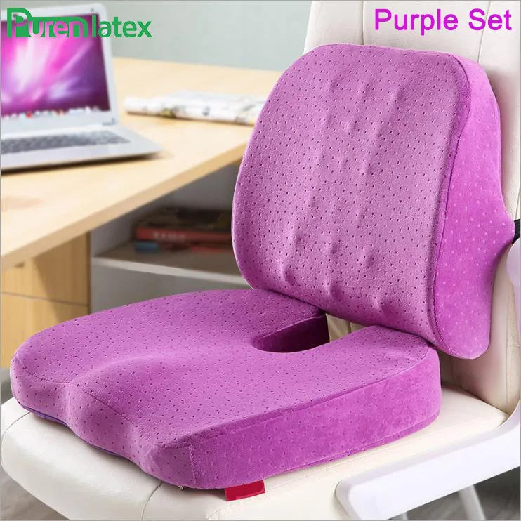 PurenLatex 2pcs Office Car Memory Foam Pillow Set Spine Coccyx Protect Orthopedic Seat Office Sofa Chair Back Cushion Waist Mat