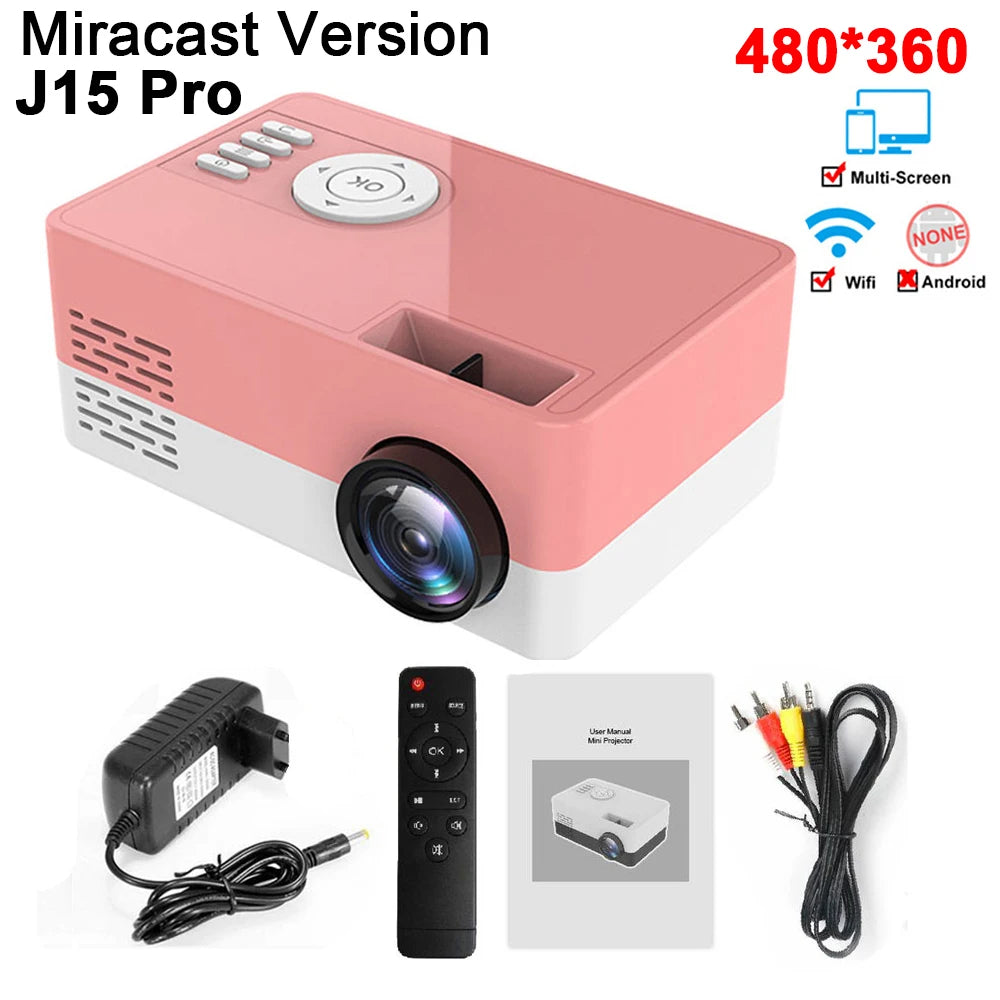 Salange Mini Projector J15 Pro, 480*360 Support 1080P USB Mini Beamer For Phone Smartphone Home Theater Kids Gift PK YG300