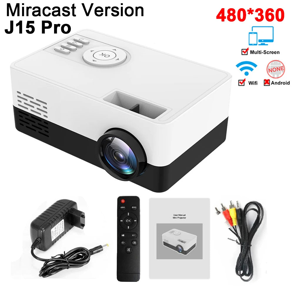 Salange Mini Projector J15 Pro, 480*360 Support 1080P USB Mini Beamer For Phone Smartphone Home Theater Kids Gift PK YG300