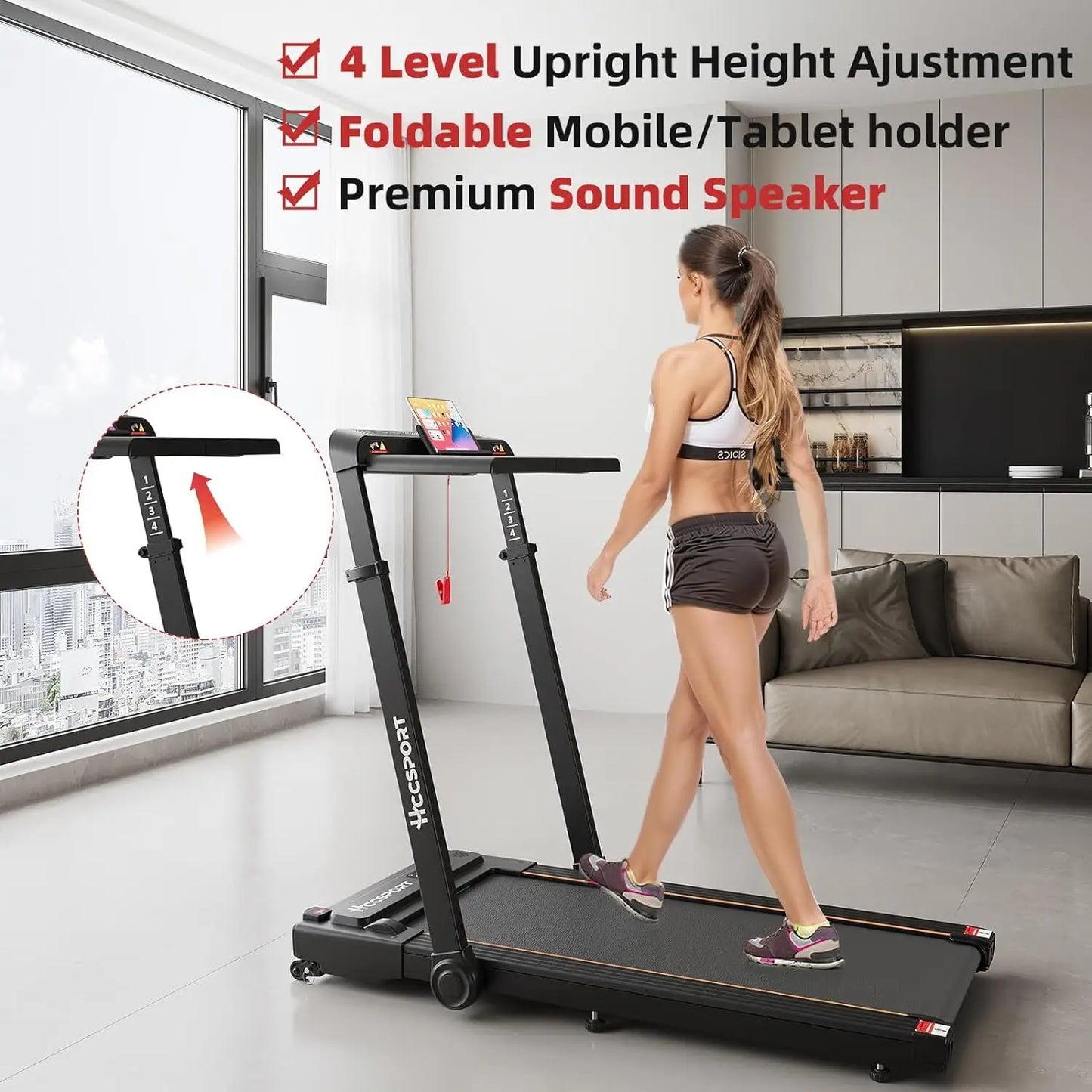 Treadmill with Incline, 3 in 1 Under Desk Treadmill Walking Pad with Removable Desk Workstation 3.5HP Foldable Compact