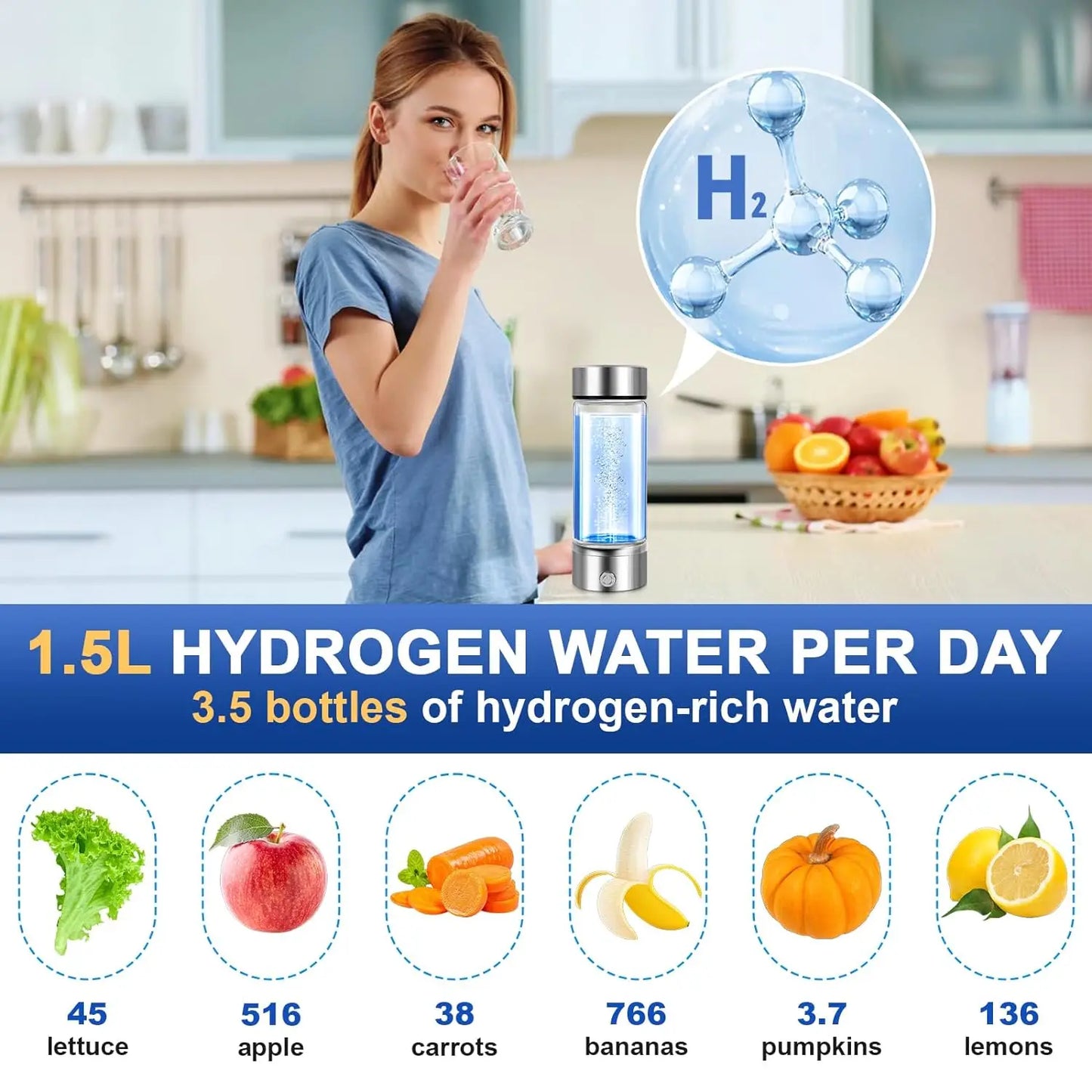 Hydrogen-Rich Water Cup Electric Water Generator Bottle Dual Chamber Filter Cups Antioxidant Water Bottle Titanium Quality Glass