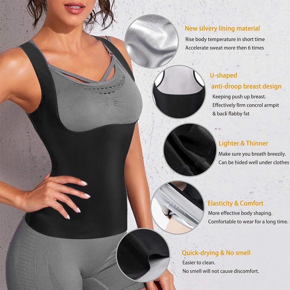 Sauna Sweat Vest for Women, Gym Weight Loss, Workout Tank Top, Slimming Shirt, Heat Trapping Sweat Compression Vest, Summer, 1Pc