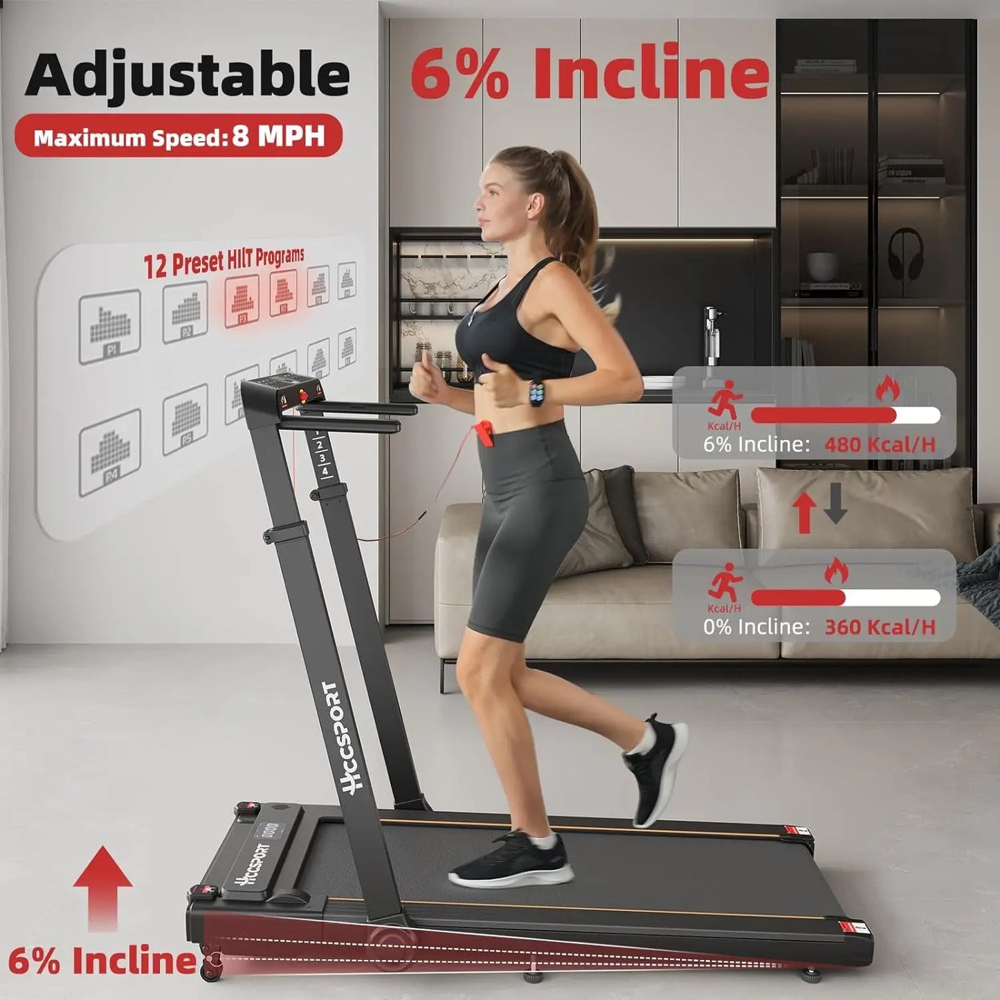 Treadmill with Incline, 3 in 1 Under Desk Treadmill Walking Pad with Removable Desk Workstation 3.5HP Foldable Compact