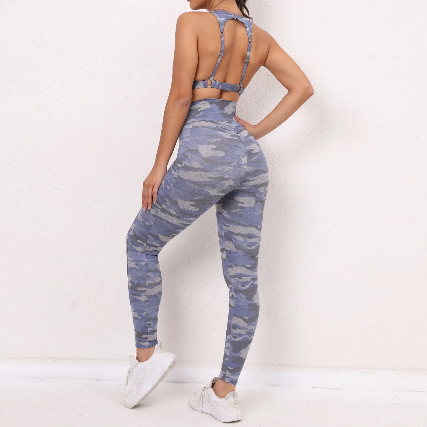 QK 2024 Camo Sports Bra Squat Proof Scrunch High V Waist Leggings Yoga Sets Fitness Workout Gym Pant Women Running Active Suit